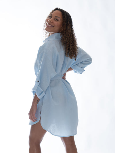 Bali Oversize linen shirt Mellow sky blue